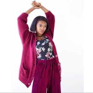 Oversized Soft Cardigan - Wine